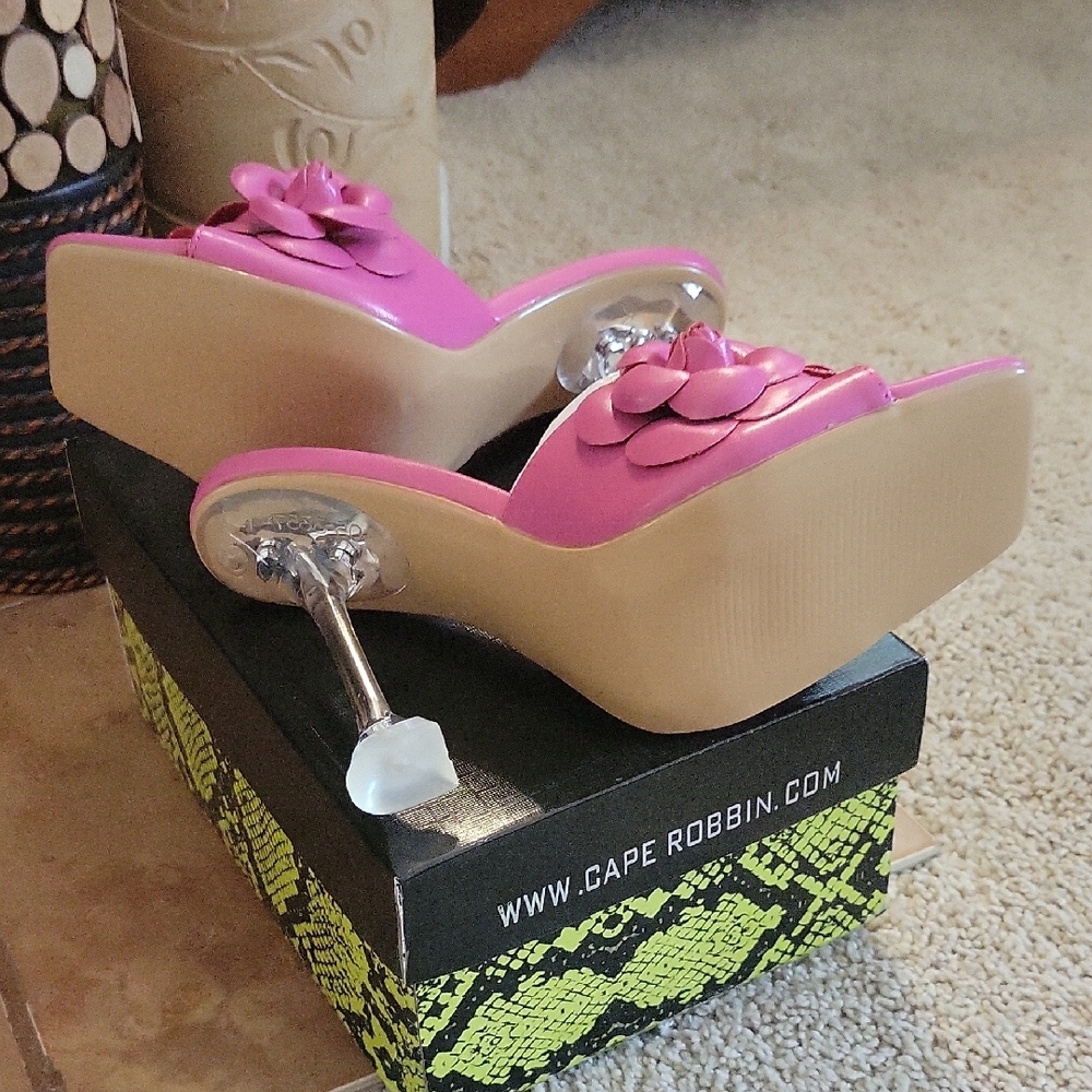*CLEARANCE* Cape Robbin Pink Floral Heels with Clear Stiletto - Picture 3 of 3